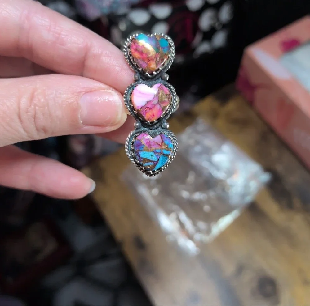 Multicolor 3 Stone Turquoise Sterling Ring